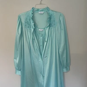 Vintage Lorraine Nightgown and Robe Set Peignoir Blue Lace Nylon Large USA - Picture 1 of 14