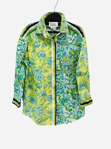 Lily Pulitzer Cotton Collared Shirt Tunic Blue Green Floral Button Up Cover Up - Picture 1 of 8
