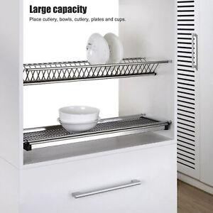 Stainless Steel Kitchen Cabinet Dish Rack Removable Drip Tray Cutlery Holder