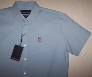 NWT Psycho Bunny $70 LIGHT BLUE POPLIN Short Sleeves Shirt Boys XL 18/20 Men's S - Picture 1 of 5