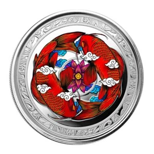 Fiji 2023 1 oz pez koi plateado a prueba de color - Imagen 1 de 3