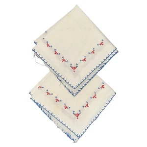 2 Vtg Hanky Handkerchief Embroidered Folk Art Scandinavian Style Linen Blend 10" - Picture 1 of 4
