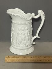 WHITE GLAZED POTTERY NEOCLASSICAL NYMPH TREE DESIGN PITCHER