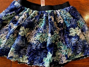 girls JUSTICE BLUE FANCY TULLE SKIRT full SKORT shorts SEQUINS white SIZE 8  - Picture 1 of 3