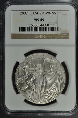 2007 P Jamestown $1 Silver 400th Anniversary coin-NGC MS 69 - Image 1 of 2