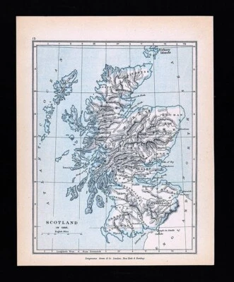 Antique Map Scotland in 1285 Edinburgh Glasgow Inverness Aberdeen Dundee Ayr - Image 1 of 2