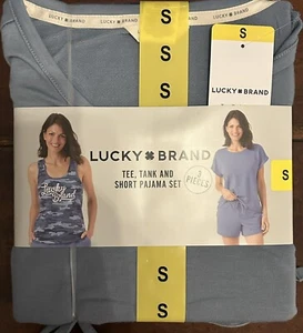 Lucky Brand Ladies' 3-piece (Tee, Tank and Short) Pajama Set Size S Faded Denim - Picture 1 of 5
