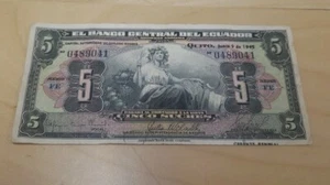 Ecuador 5 Sucres 1945 *RARE* - Picture 1 of 2