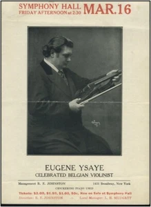 Ysaye, Eugene. (1858–1931): Boston Symphony Hall Concert Promotional Flyer - Picture 1 of 4