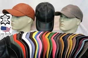 New 100% Genuine Real Lambskin Leather Baseball Cap Hat Sport Visor 31 COLORS - Picture 1 of 38