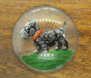 Vintage SCOTTISH SCOTTIE DOG REVERSE CRYSTAL INTAGLIO GLASS cab FINDING ONLY #M - Picture 1 of 3