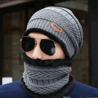 Mens Beanie Hat Winter Warm Woolly Hats Thick knit Ribbed Hiking Outdoor Caps UK