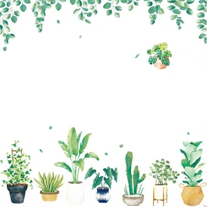 Green Potted Plants Wall Stickers Hanging Leaves Removable PVC Living Room Home - Picture 1 of 5