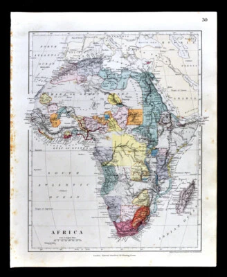 1885 Stanford Map Africa Guinea Madagascar Egypt Congo Cape Colony South Antique - Image 1 of 4