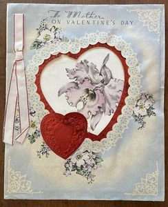 Large (8x10) Antique Valentines Day Card, To Mother with Hearts, Lace And Ribbon - Picture 1 of 3