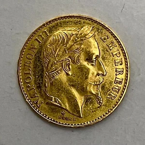 1869 Napoleon III Empereur Empire Francais Gold France 20 FR Francs Coin Barre - Picture 1 of 3