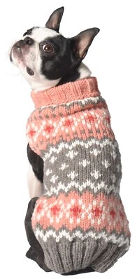 Chilly Dog Peach Fairisle Wool Dog Winter Sweater Sizes XXS-XXXL - Image 1 of 2