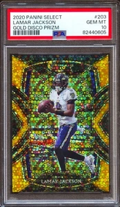 Panini Select Lamar Jackson Gold Disco Prizm Club Level #10/10 Pop 2 Ravens 2020 - Imagen 1 de 2