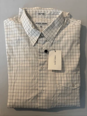 Camisa de vestir Georgio Armani Le Collezioni blanca y negra a cuadros con botones Foto 1 de 4