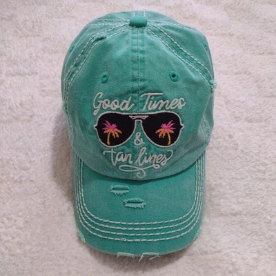 Sombrero KBETHOS De Colección "Buenos Tiempos y Líneas Bronceadas" Verde Azulado Envejecido Adulto Ajustable Correa  Foto 1 de 4