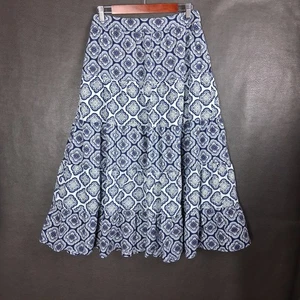 Boden Rock Damen 8 Stufen Popeline Midi Blumen Baumwolle A-Linie himmlisch blau fließend - Bild 1 von 8