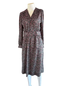 Vintage 70’s dress  groovy floral summer dress women’s M brown green paisley lon - Picture 1 of 5