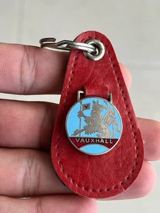 Vintage Collectible Advertising VAUXHALL Enamel Metal Leather Keychain Keyring - Picture 1 of 3