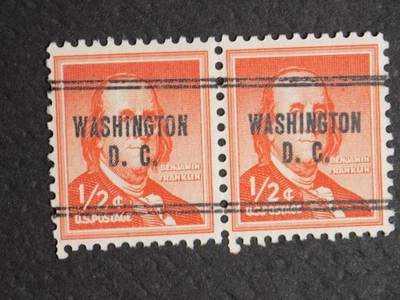 (1) MNH PAIR OF U. S.  precan. stamps 1/2 C FRANKLIN W/A WASHINGTON, D.C. PC - Image 1 of 2