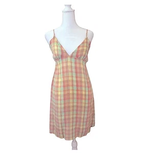 Billabong Just Add Sun pastel plaid smocked “As if” beachy surfer mini dress M - Picture 1 of 14