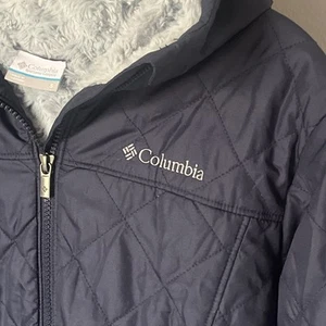 Chaqueta acolchada ligera Columbia para mujer S azul marino con capucha forrada de piel sintética - Imagen 1 de 10