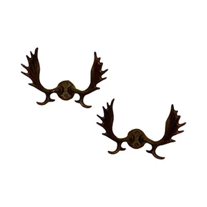 Moose Antlers Wall Hooks Pair in Heavy Cast Iron - Picture 1 of 4