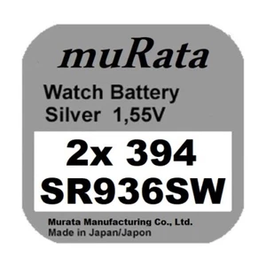 2x Murata/SONY 394 Uhren-Batterie Knopfzelle SR936SW AG9 Silberoxid Blister Neu