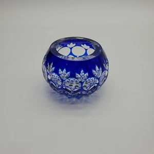 Cobalt Blue Cut to Clear Bohemian Glass Votive - Picture 1 of 6
