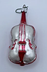 Violín violonchelo vintage europeo de vidrio soplado 4" adorno rojo plata adorable - Imagen 1 de 7