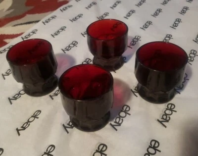 4 Vintage Royal Ruby Red 3" Juice Glasses Anchor Hocking Georgian Honeycomb ? - Image 1 of 4