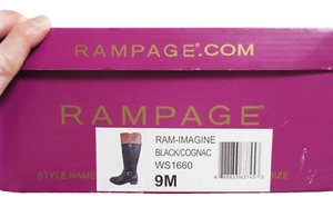 NEU Rampage Damen schwarz & cognacbraun Stiefel 9 Medium 9M verstellbarer Knöchelriemen - Bild 1 von 9