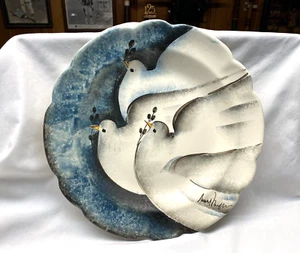 Dove Peace Serving Plate / Wall Hanging Signed Studio Ceramic 12" Diameter - Picture 1 of 9