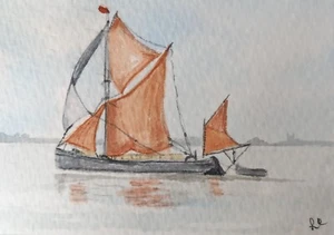 ACEO Original Watercolour Painting. Sailing Out Of Blakeney. Sailing Barge. - Picture 1 of 1