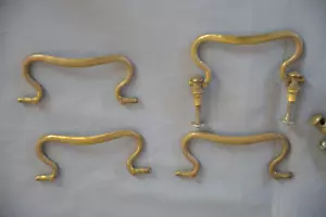 FINE SET 4 ANTIQUE CAST BRASS BAIL PULLS W ROSETTE BACKPLATES C 1890s (R14) - Picture 1 of 6