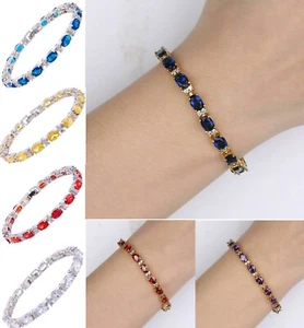 White or Yellow Gold GF Sapphire & Created Diamond Tennis Bracelet CRUISE BOXED - Picture 1 of 23