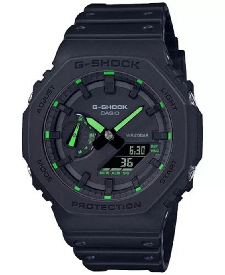 Casio G-Shock GA-2100 Neon Accent Watch - Black/Green (GA21001A3ER)