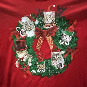 Maglietta Meowy Christmas Kitten 2XL Corona di Gatto Rosso Divertente Brutto Natale Maglione Maglietta - Foto 1 di 8