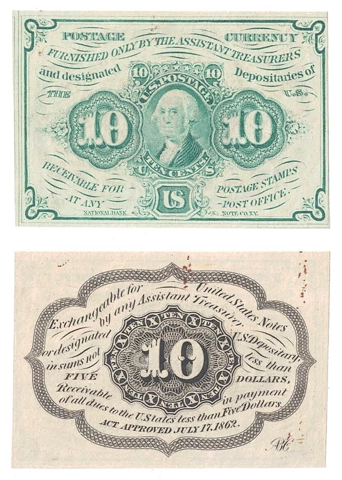 1st Issue 10 Cents Fractional Currency Fr 1242 Uncirculated Stained - Image 1 of 1