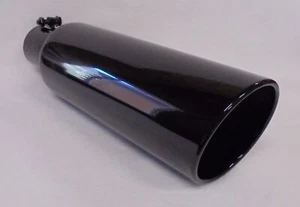 NEGRO BRILLANTE 2.5" ENTRADA 5" SALIDA 18" LARGO ÁNGULO LAMINADO DIÉSEL ESCAPE CAMIÓN PUNTA - Imagen 1 de 7