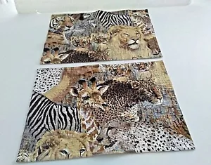 Wild Jungle Animals Print (2) Fabric Placemat  Table Scarf Wall Hanging 16x12"   - Picture 1 of 4