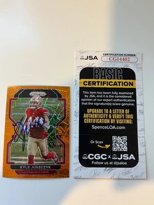 Kyle Juszczyk Signed 2021 Panini Prizm Orange Cracked Ice #57 Auto Card JSA COA - Image 1 of 2