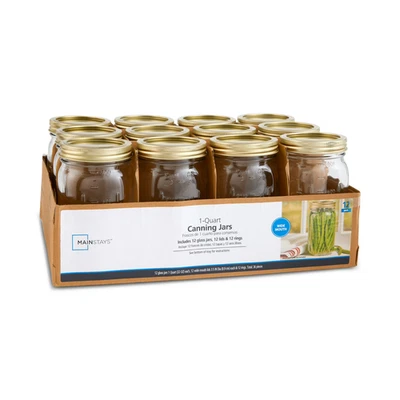 Mainstays Large 32 oz Wide Mouth Mason Jars 12pk, Quart Canning Jars and Lids - Image 1 of 4