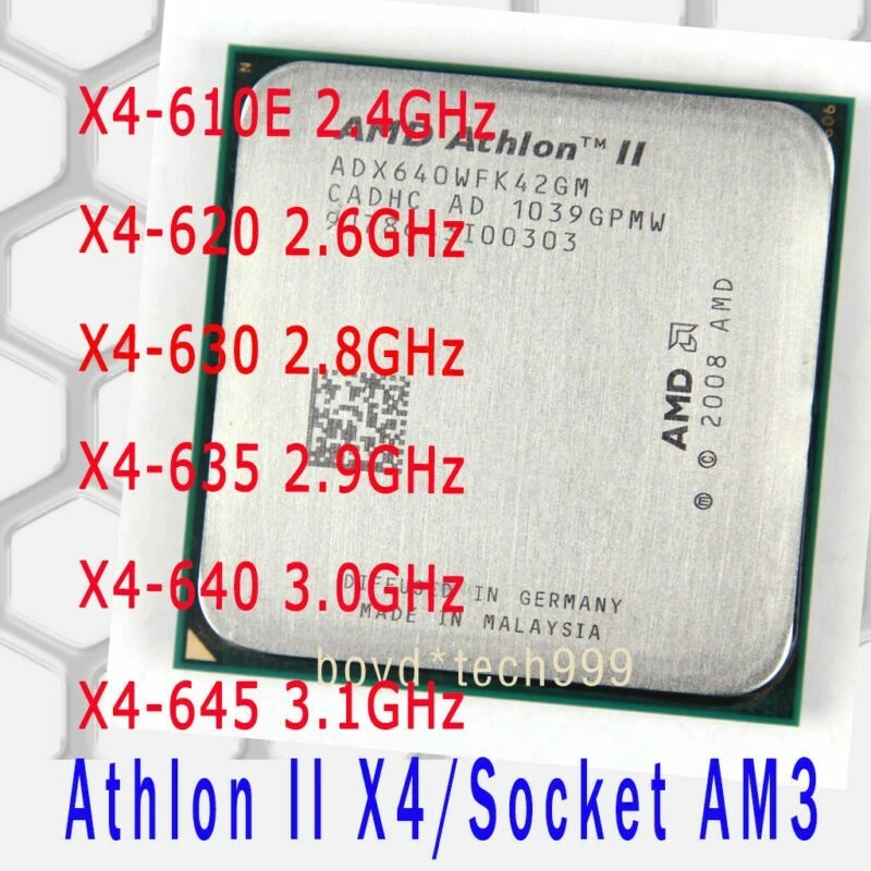 AMD Athlon II X4 610E X4 620 X4 630 X4 635 X4 640 645 Socket AM3 CPU Processor - Image 1 of 1