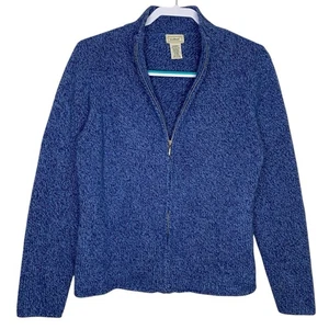 Vtg LL Bean Cardigan Sweater Womens M Blue Wool Angora Full Zip Quiet Luxury - Picture 1 of 8