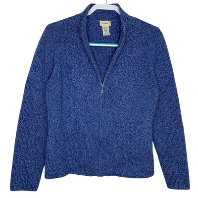 Vtg LL Bean Cardigan Sweater Womens M Blue Wool Angora Full Zip Quiet Luxury - Image 1 of 4